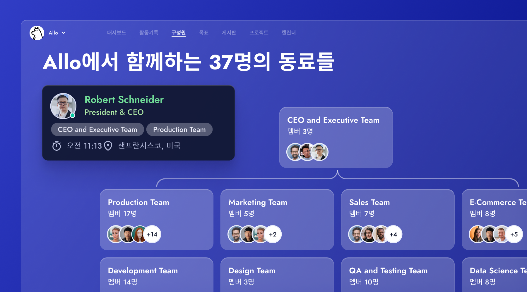 [업데이트] 알로 구성원 기능 강화 - 조직도, 팀, 개인 프로필 기능